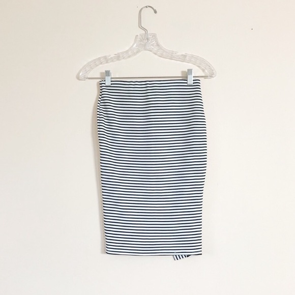 Black and White Striped Pencil Skirt - Picture 2 of 7